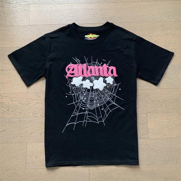 Women's Sp5der Printed Round Neck Short Sleeve Black - Picture 1 of 8